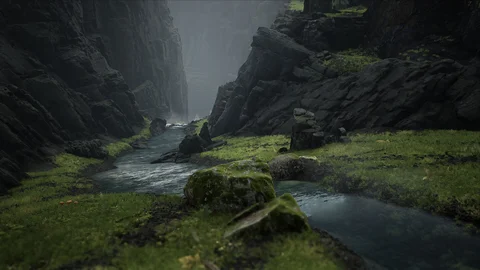 Volcanic island cliffs and waterfalls — view 5