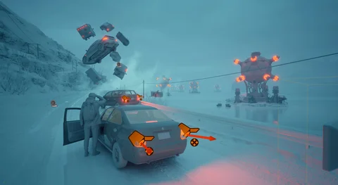 Scene development: Cars suspended over a snowy road — view 10