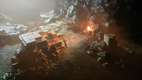 ParticleEffects cave scene relit in Unreal Engine — view 5