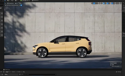 Scene development: Silver Volvo in a concrete architectural setting — view 4