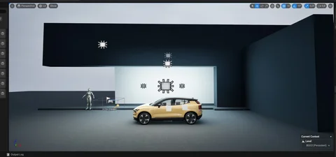 Scene development: Gold Volvo under contrasting studio lighting — view 8