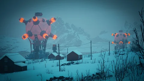 Scene development: Cars suspended over a snowy road — view 2