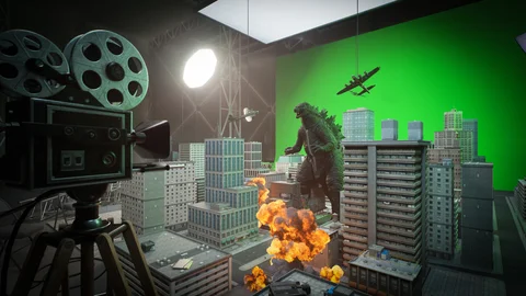 Kaiju staged on a miniature film set — view 2