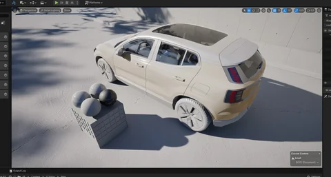 Scene development: Silver Volvo in a concrete architectural setting — view 6