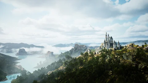 A castle in a mountainous landscape — view 1