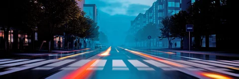 Neon architecture and vehicle light trails — view 3