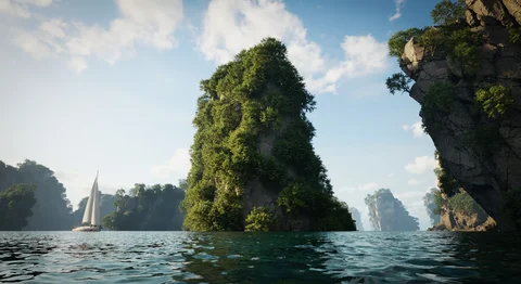 Tropical limestone islands and coastal vegetation — view 3