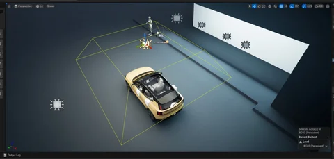 Scene development: Gold Volvo under contrasting studio lighting — view 4