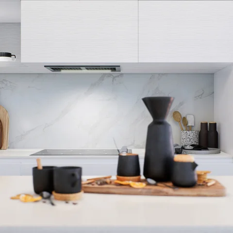 Sunlit kitchen and living space — view 1