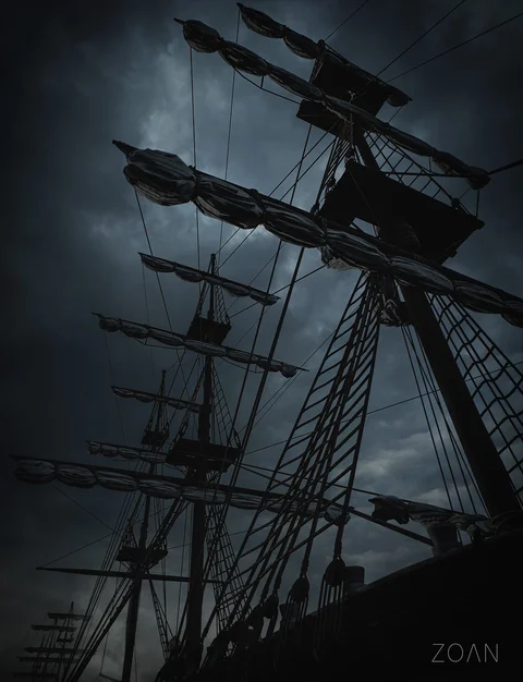 Historic sailing ships in a naval battle — view 4
