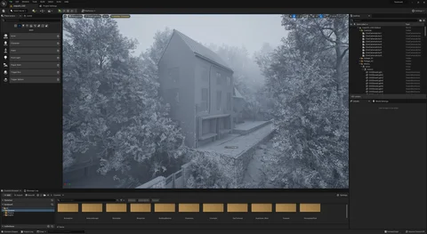 Scene development: A woodland house in soft daylight — view 10