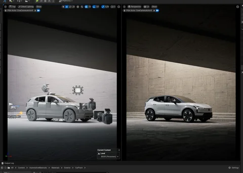 Scene development: Silver Volvo in a concrete architectural setting — view 3