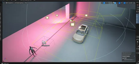 Scene development: Gold Volvo under contrasting studio lighting — view 6