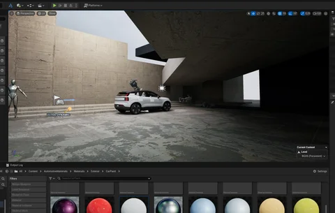 Scene development: Silver Volvo in a concrete architectural setting — view 9