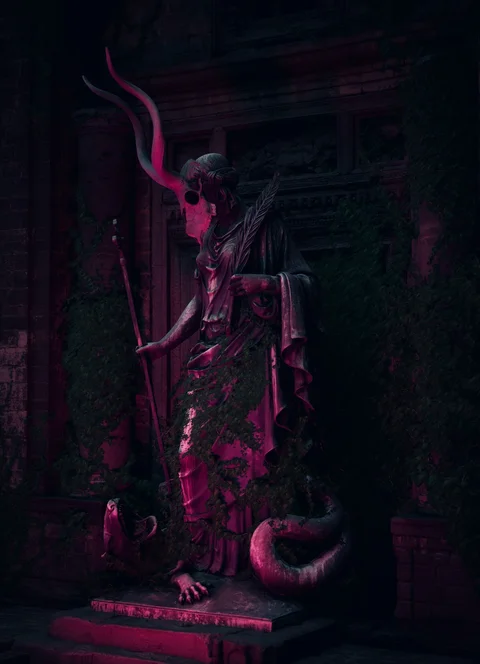 Statues and ivy in a ruined hall — view 8