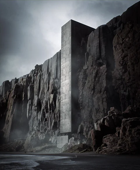 Volcanic island cliffs and waterfalls — view 3