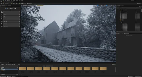 Scene development: A woodland house in soft daylight — view 11