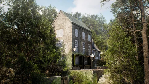 A woodland house in soft daylight — view 2