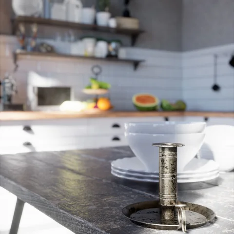 Sunlit kitchen with fruit and plants — view 4
