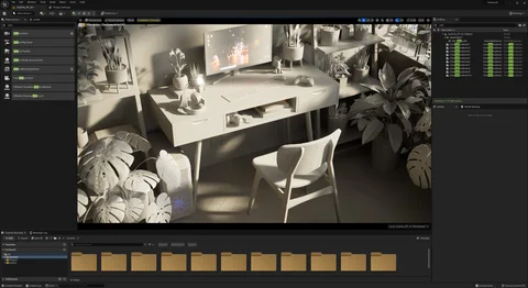 Scene development: A plant-filled room under different lighting — view 6
