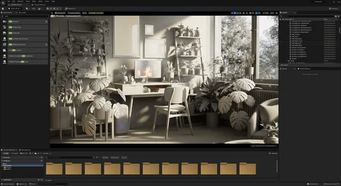 Scene development: A plant-filled room under different lighting — view 5