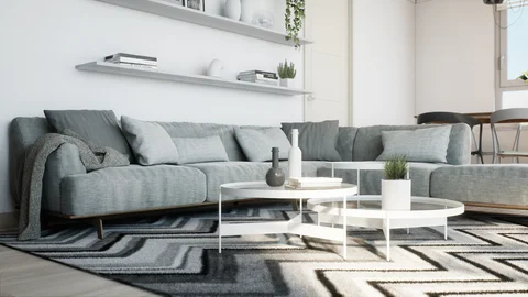 Living and dining rooms in soft light — view 1