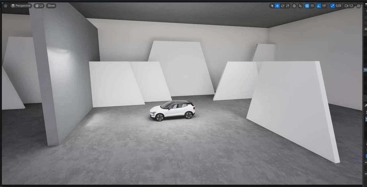 Unreal Engine viewport showing the studio environment and lighting