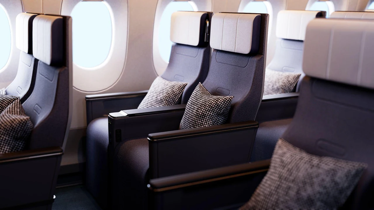 Passenger seats and windows with soft cabin lighting