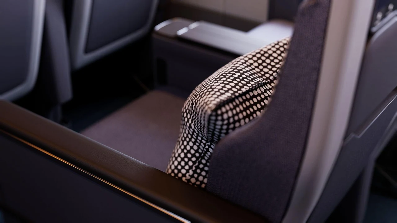 Close-up of cabin upholstery and seat materials