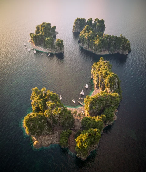 Overhead island composition in warm light