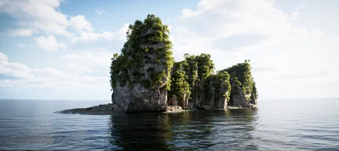 Tropical limestone islands and coastal vegetation — view 1