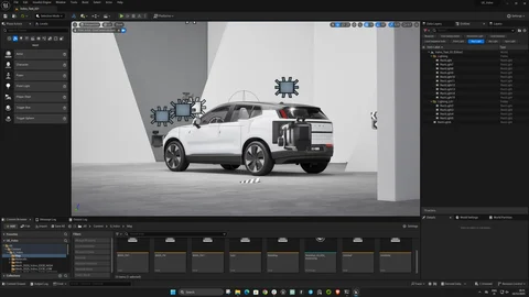 Vehicle lighting rig seen from the rear in Unreal Engine