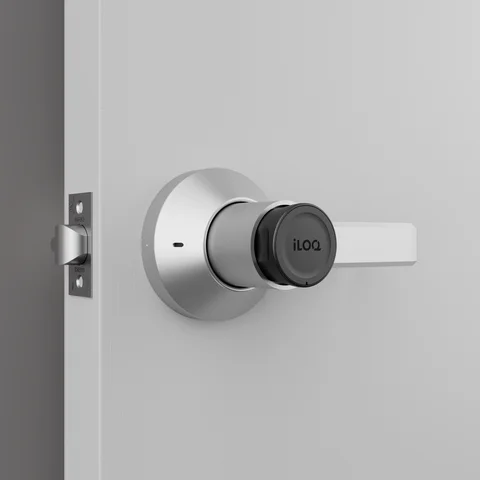 Silver electronic door lock and handle