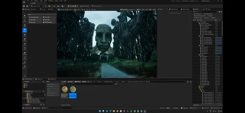 Sculpted head in a forest environment inside Unreal Engine