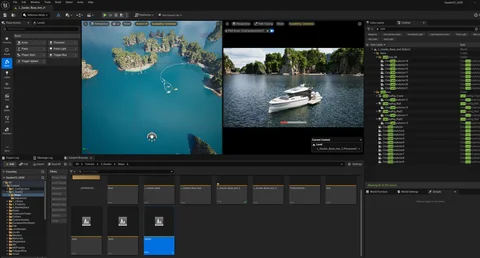 Island composition and boat references inside Unreal Engine