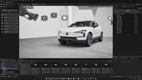 Vehicle lighting rig seen from the front in Unreal Engine