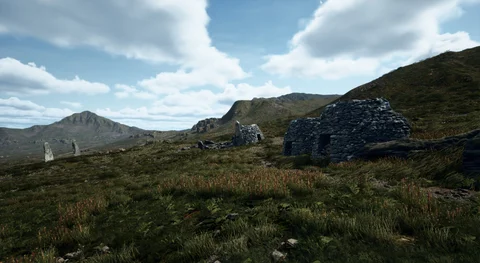 Stone ruins on an open hillside