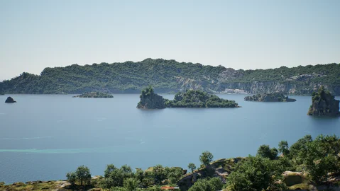 Wide bay scattered with rocky islands