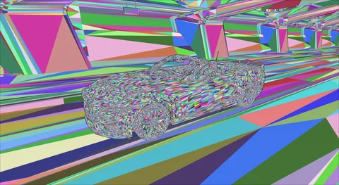Vehicle scene shown in a coloured geometry visualization