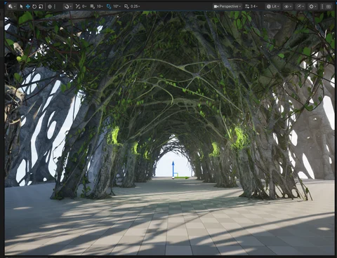 Tree-lined corridor inside Unreal Engine