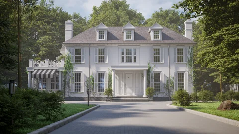 White country house surrounded by trees