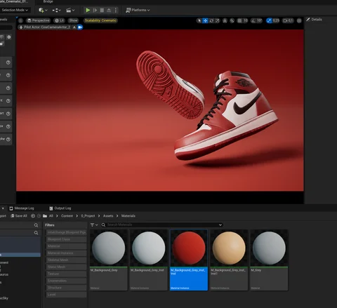 Footwear presentation and material setup inside Unreal Engine