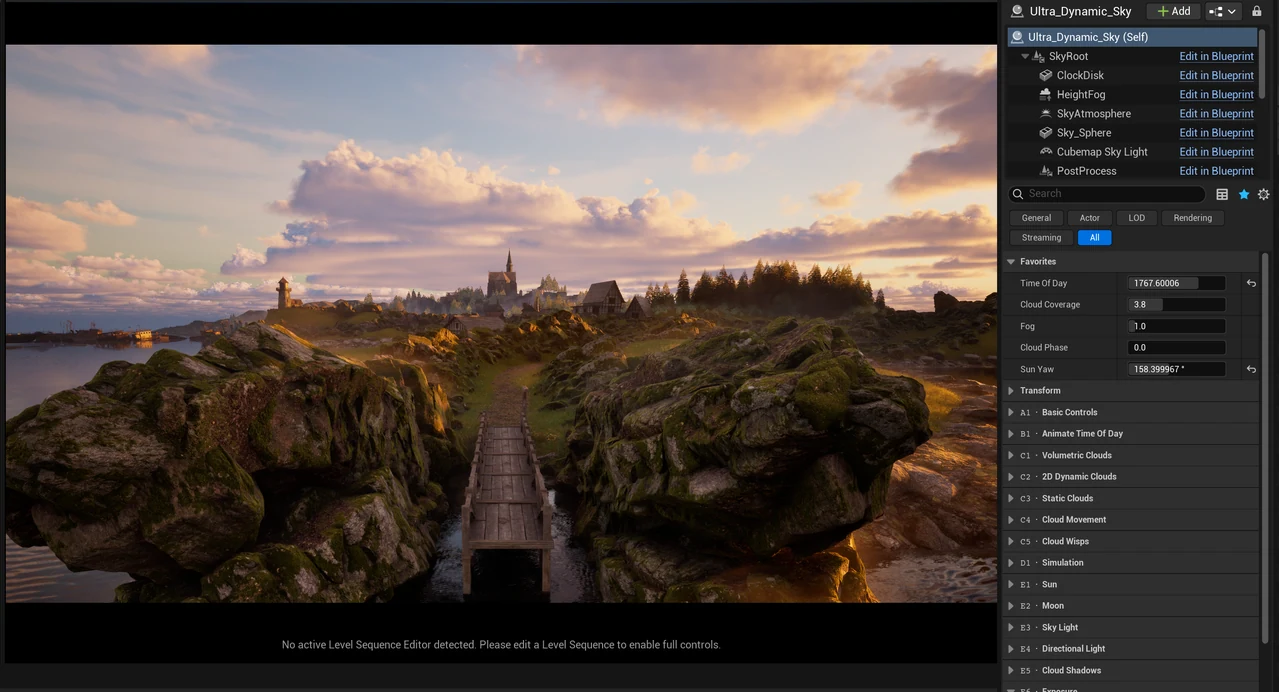 Unreal Engine editor showing a coastal island environment