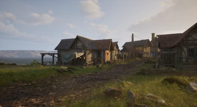 Timber village beside an open landscape