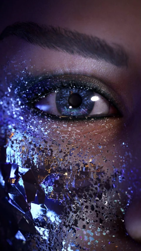 Close-up study of an eye with reflective crystalline material